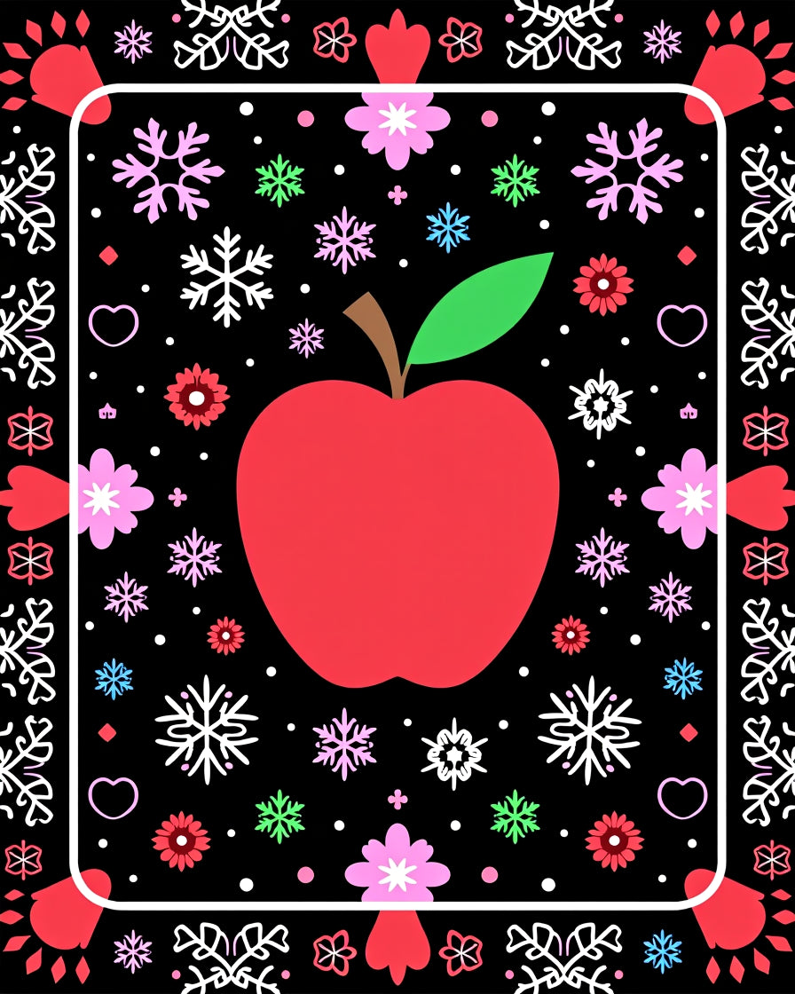 Red Apple Snowflake Floral Border Rug