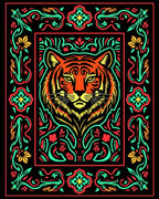 Bold Tiger Floral Border Rug