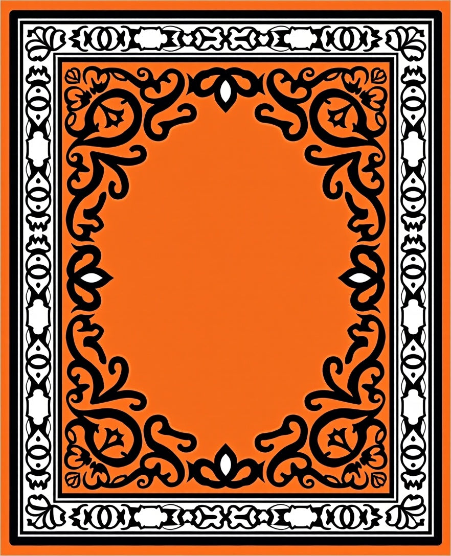 Vibrant Orange Filigree Border Rug