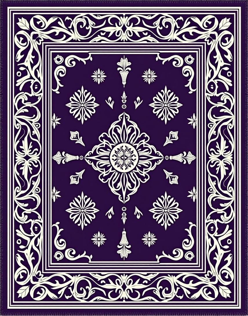 Deep Violet Floral Medallion Border Rug