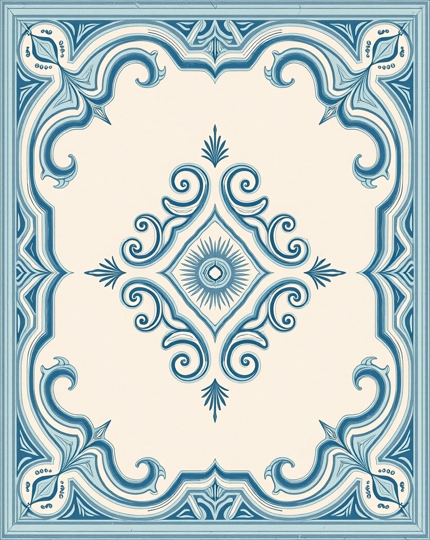 Classic Blue Scroll Diamond Frame Rug
