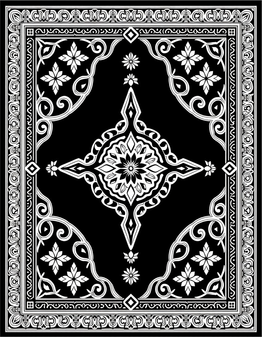 Black Ivory Floral Medallion Centerpiece Rug