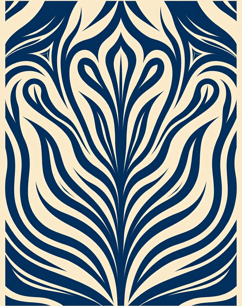 Dark Blue Floral Swirl Cream Rug
