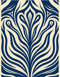 Dark Blue Floral Swirl Cream Rug