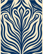 Dark Blue Floral Swirl Cream Rug