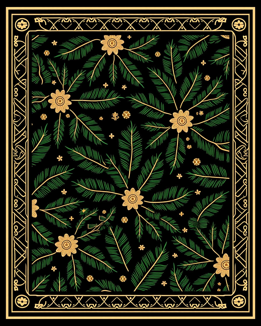 Art Nouveau Emerald Floral Foliage Rug