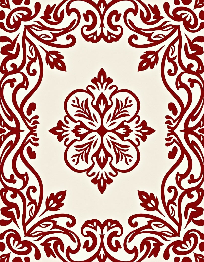 Crimson Ivory Floral Medallion Border Rug