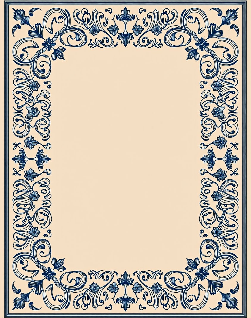 Ornate Cobalt Vine Border Rug