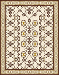 Cream Brown Medallion Geometric Border Rug