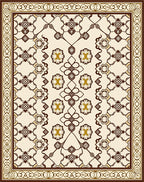 Cream Brown Medallion Geometric Border Rug