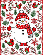 Joyful Red Cardinal Snowman Holiday Scene Rug