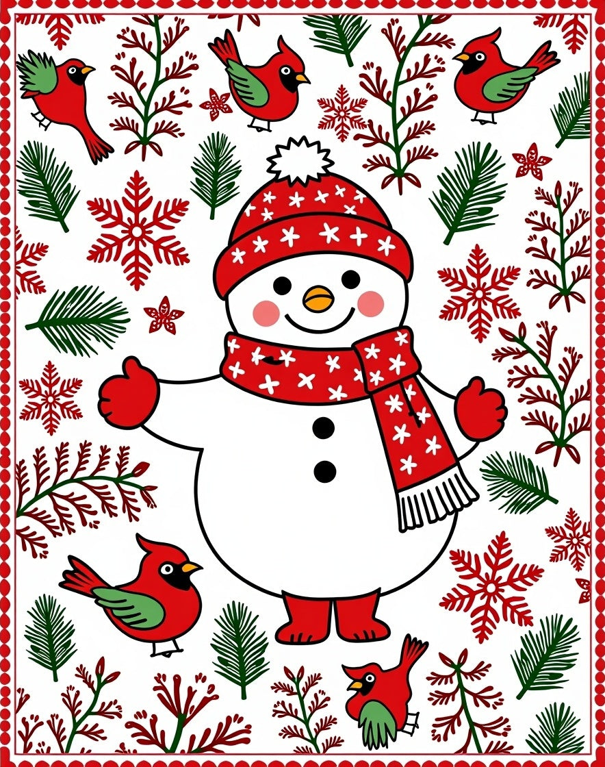 Joyful Red Cardinal Snowman Holiday Scene Rug