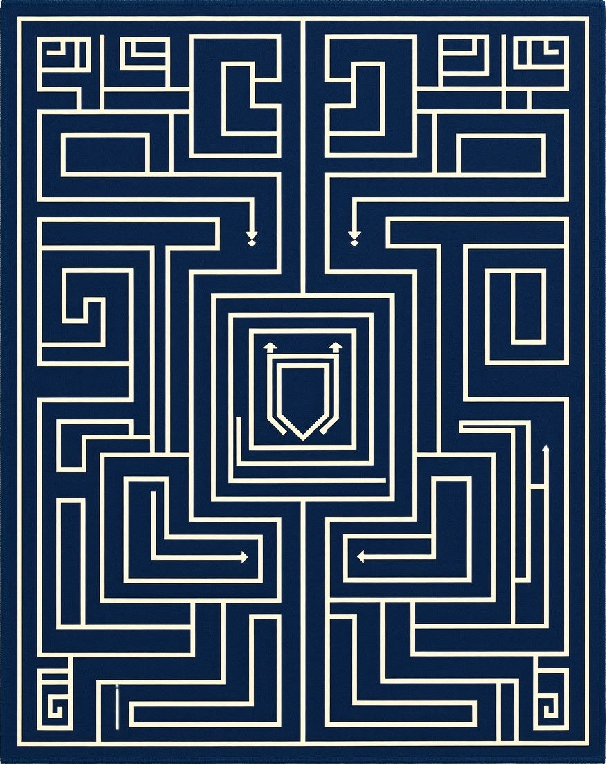 Navy Cream Geometric Maze Shield Rug