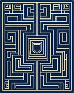 Navy Cream Geometric Maze Shield Rug