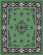 Green Floral Black Decorative Medallion Rug