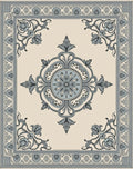 Pale Cream Blue Floral Medallion Border Rug