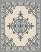 Pale Cream Blue Floral Medallion Border Rug
