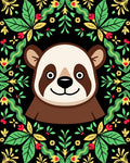 Playful Panda Green Floral Border Rug