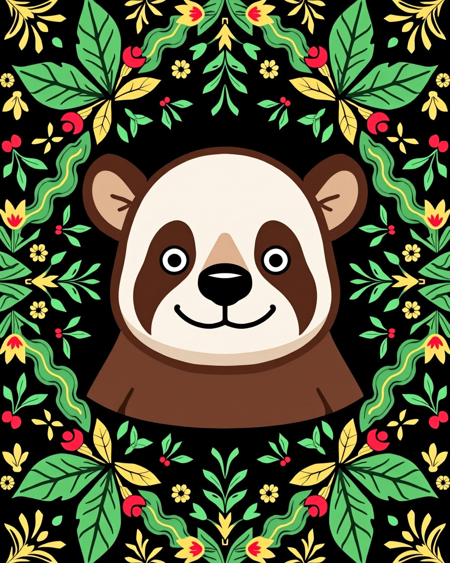 Playful Panda Green Floral Border Rug