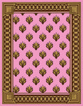 Pink Golden Floral Tiled Border Rug