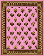 Pink Golden Floral Tiled Border Rug