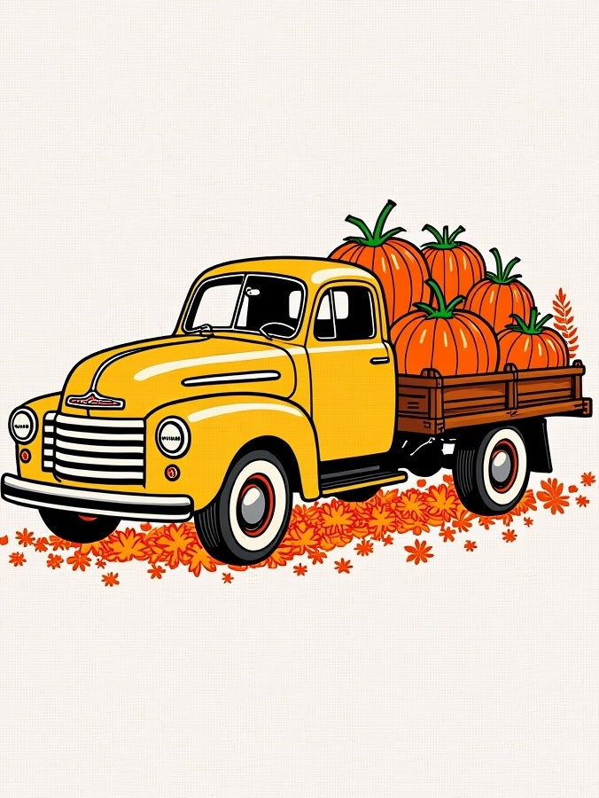 Yellow Autumn Harvest Pumpkin Truck Rug