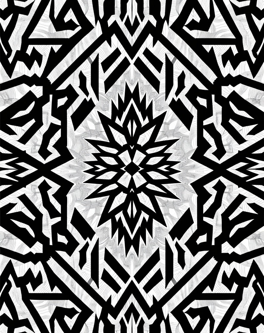 Bold Black Abstract Geometric Symmetry Rug