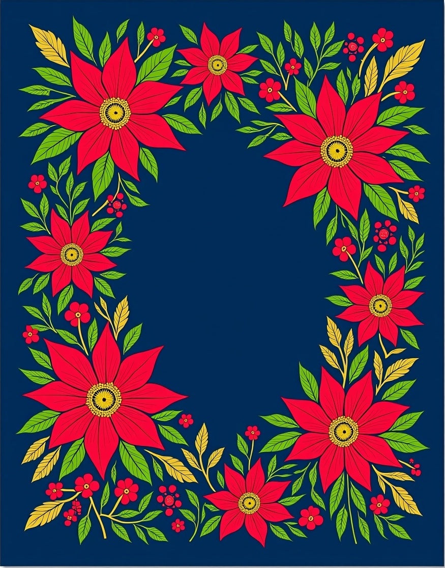 Red Floral Wreath Navy Rug