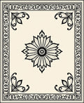 Cream Black Floral Bordered Medallion Rug