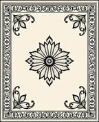 Cream Black Floral Bordered Medallion Rug