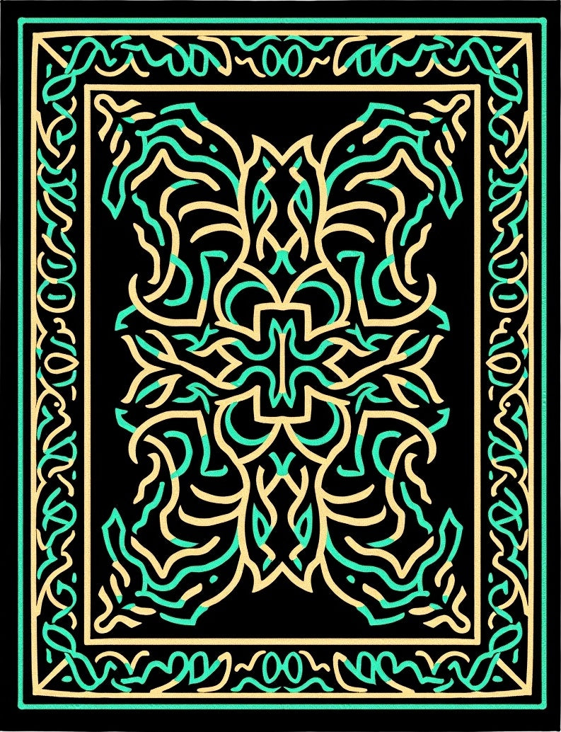 Black Golden Aqua Organic Border Rug