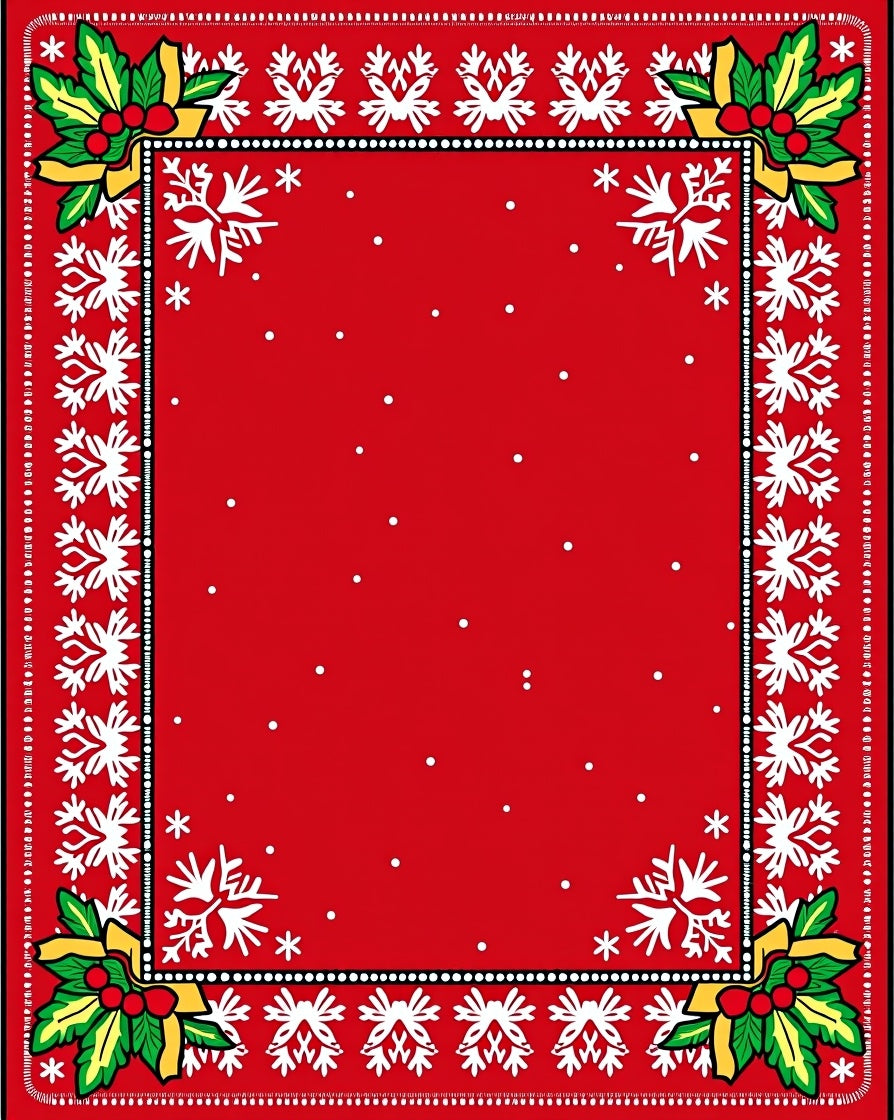 Red Holly Snowflake Border Rug