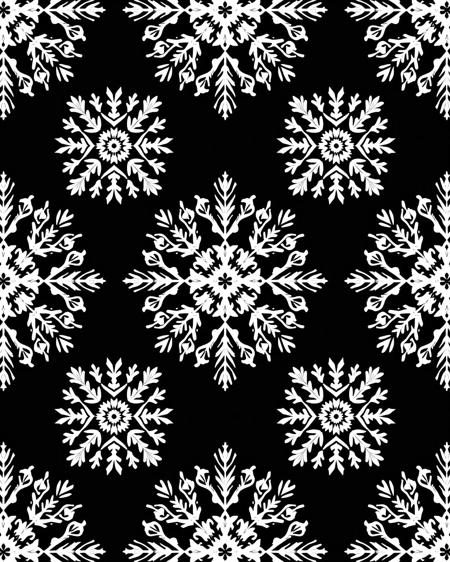 Black White Snowflake Medallion Repeat Rug