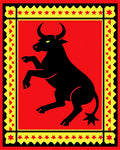 Bold Black Bull Red Star Border Rug