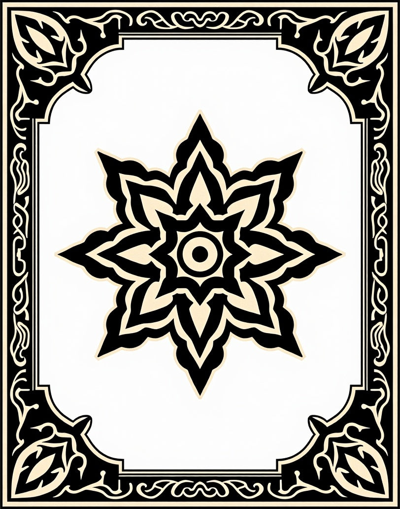 Black and Cream Starburst Medallion Rug