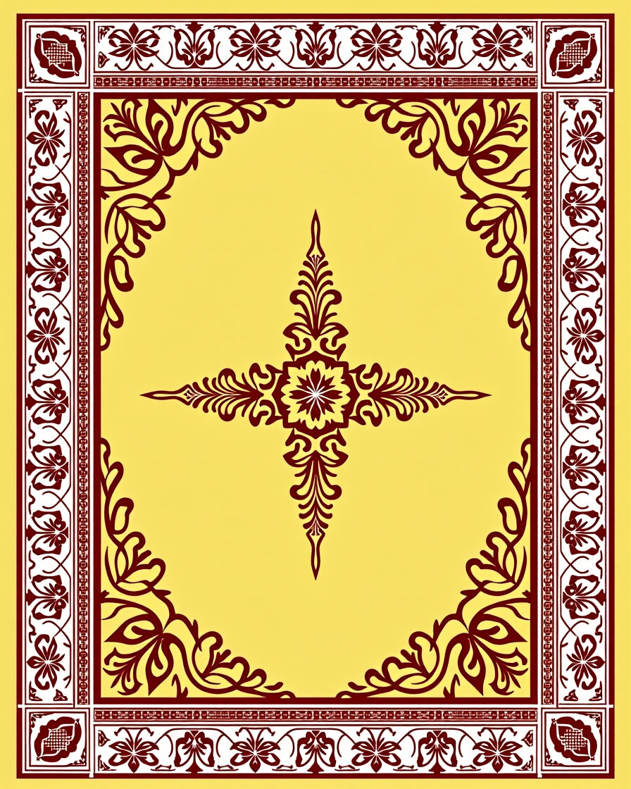 Deep Yellow Floral Crest Border Rug