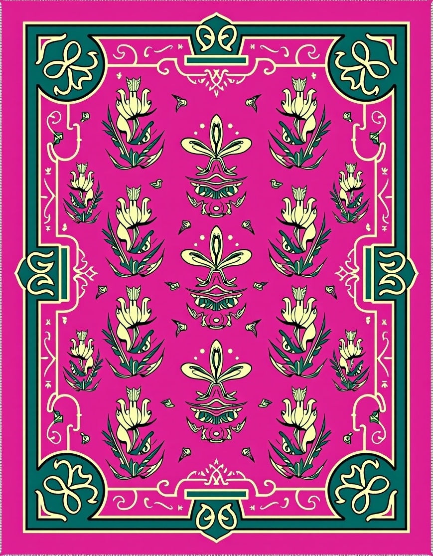 Rich Magenta Floral Medallion Rug