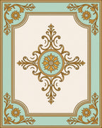 Ornate Golden Floral Mint Medallion Rug