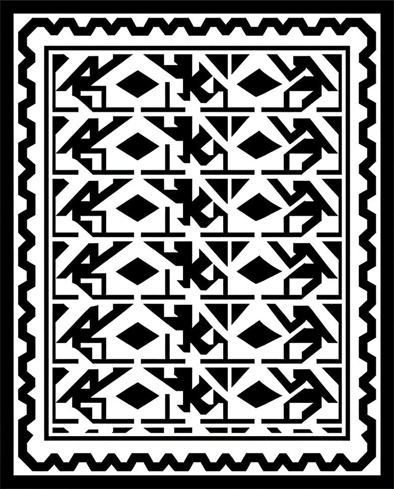 Monochromatic Geometric Tribal Diamond Rug