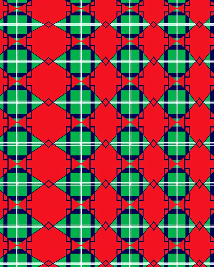 Red Green Plaid Diamond Collage Rug