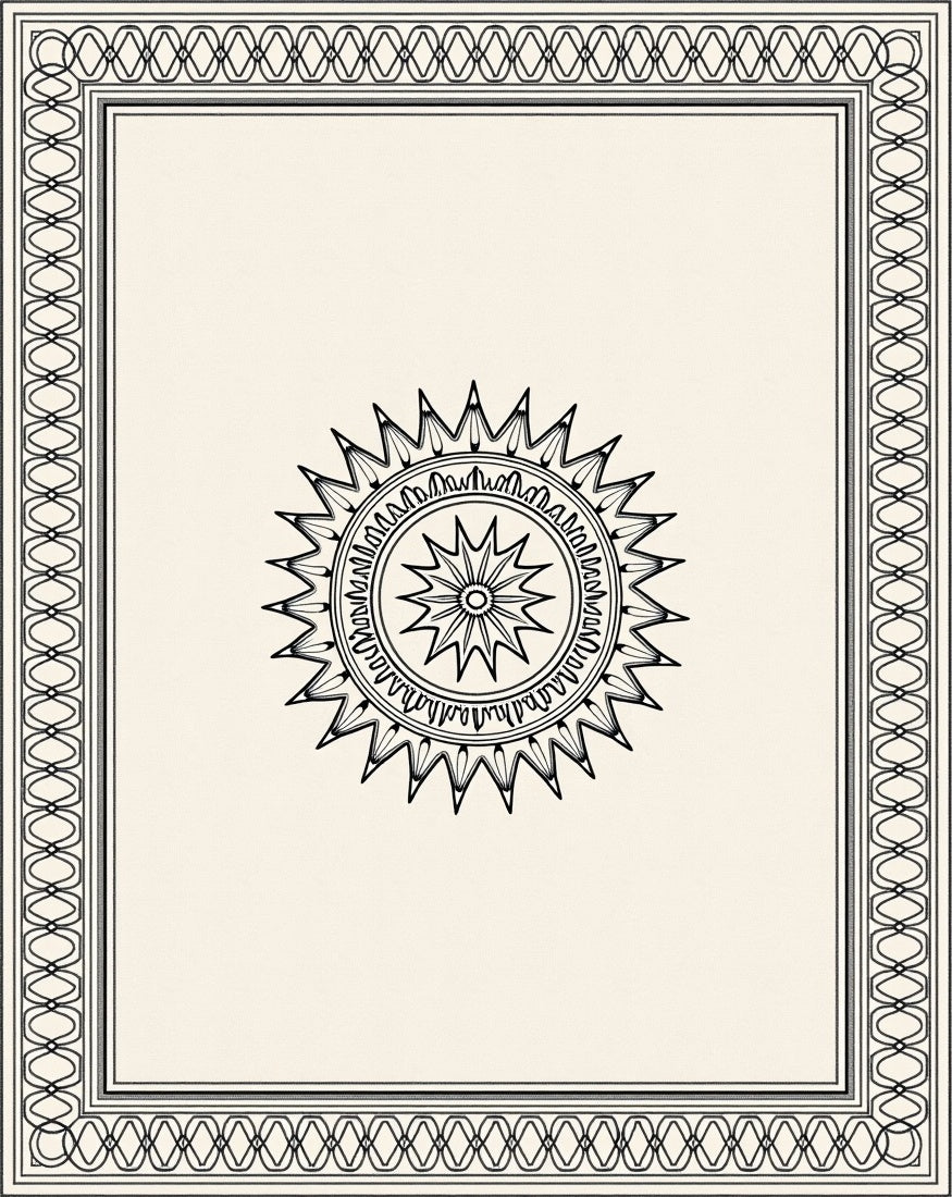 Black Sunburst Mandala Cream Border Rug