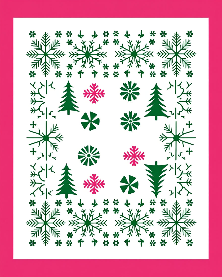 Green Pink Snowy Forest Meadow Rug