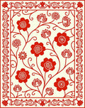Scarlet Blossom Swirls Border Rug