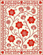 Scarlet Blossom Swirls Border Rug