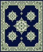 Classic Navy Green Medallion Border Rug