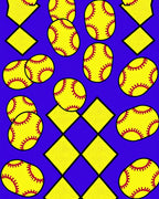 Yellow Crimson Baseball Squares Rug