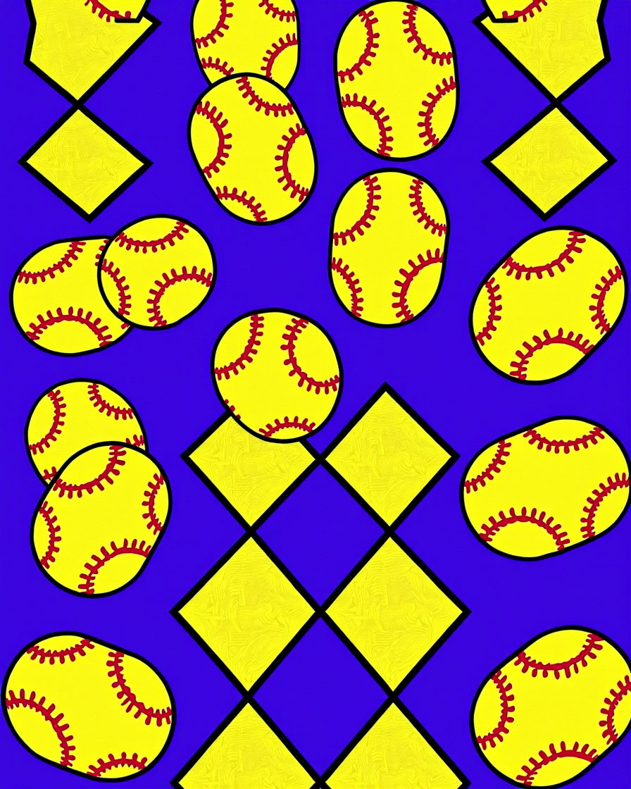 Yellow Crimson Baseball Squares Rug