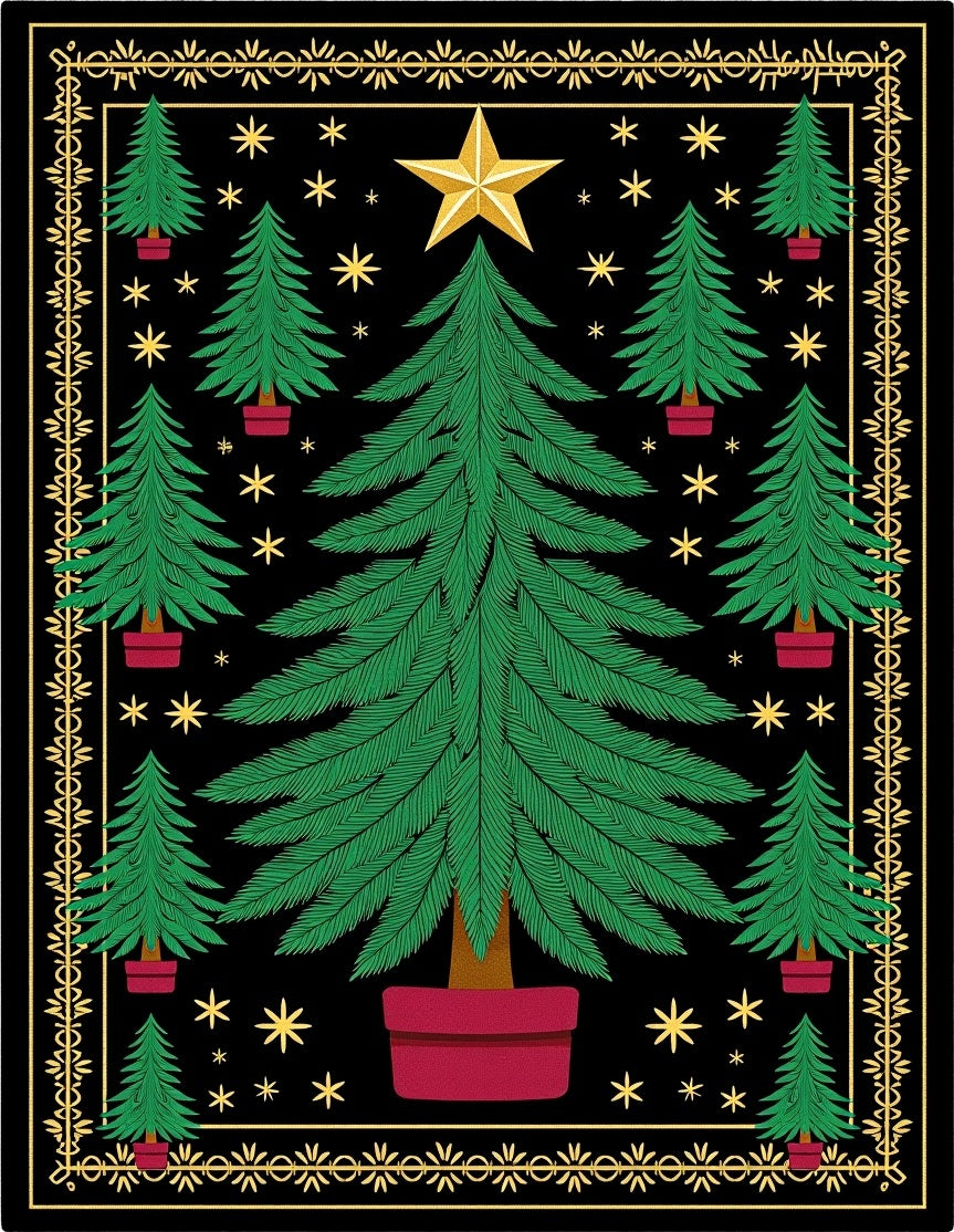 Vintage Gold Star Evergreen Forest Rug