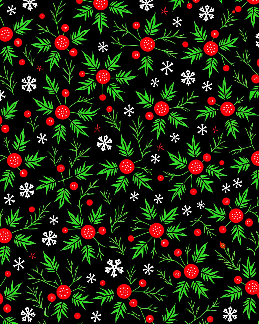Festive Red Berry Holly Snowflake Rug