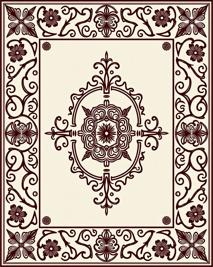 Dark Brown Floral Medallion Border Rug